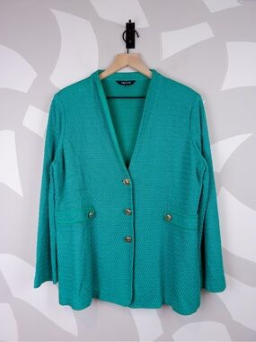 Misook Textured Teal Cardigan | XL